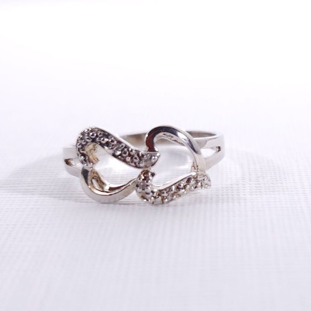 Double Hearts Ring & Diamond Accents Size 7.75